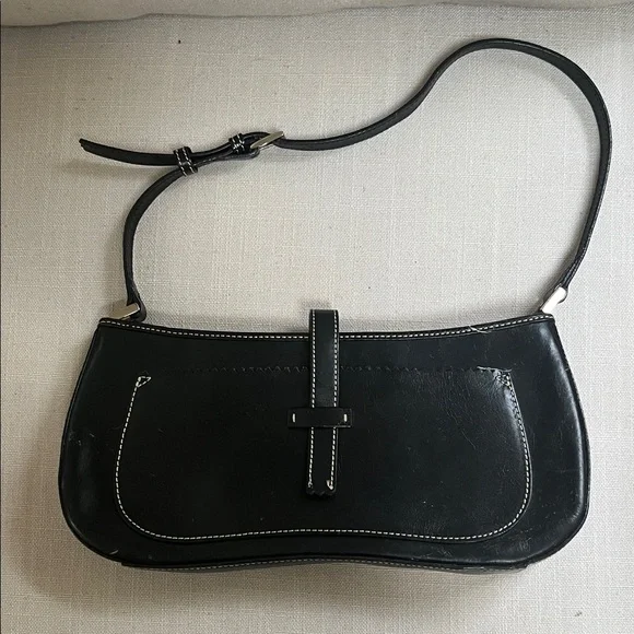 LOFT Classic Black Leather Small Shoulder Bag - Picture 2 of 6